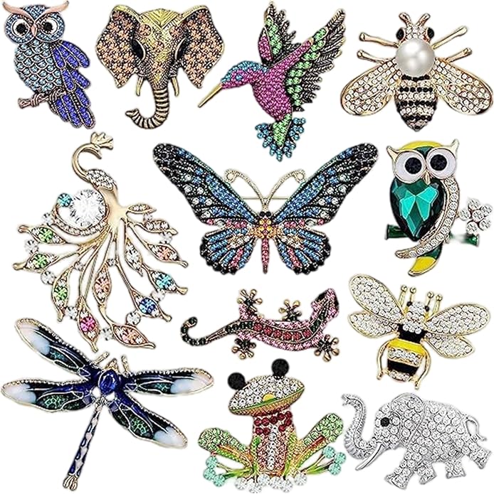 Animal-Shaped Rhinestone Brooch Set, Alloy Diamond Pin, Crystal Vintage Brooch, Animal Lapel Pin, Formal Pin Suitable for Men and Women