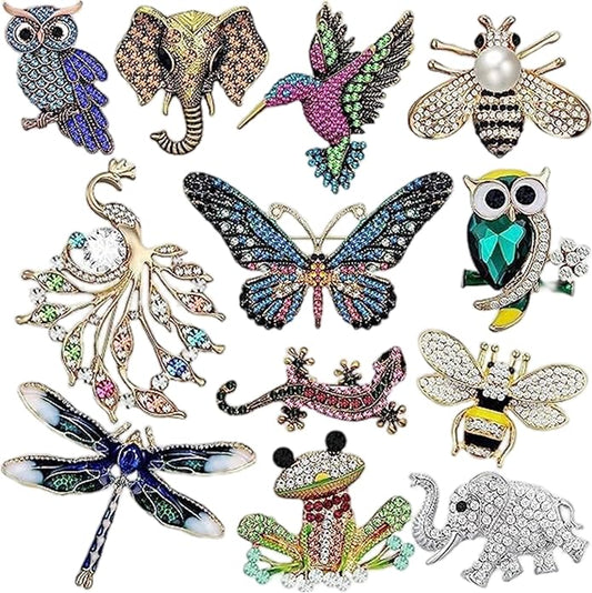 Animal-Shaped Rhinestone Brooch Set, Alloy Diamond Pin, Crystal Vintage Brooch, Animal Lapel Pin, Formal Pin Suitable for Men and Women