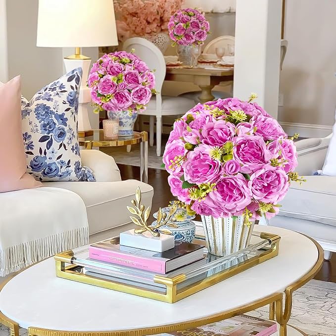 12 Packs Artificial Peonies Silk Flowers: Faux Peony Bouquet 12 Bundles, Fake Peonies Flowers Bulk for Centerpiece Table Wedding Party Home Decor for Vase Decoration (Light Purple)