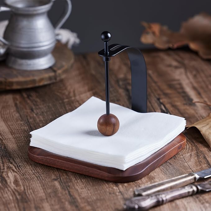 North American Walnut Napkin Holder for Table - Nordic Style Wooden Cocktail Napkin Holder Fits 5-7" Napkins - Windproof Dispenser for Kitchen, Coffee Bar, Cocktail Bar (Gift Idea)