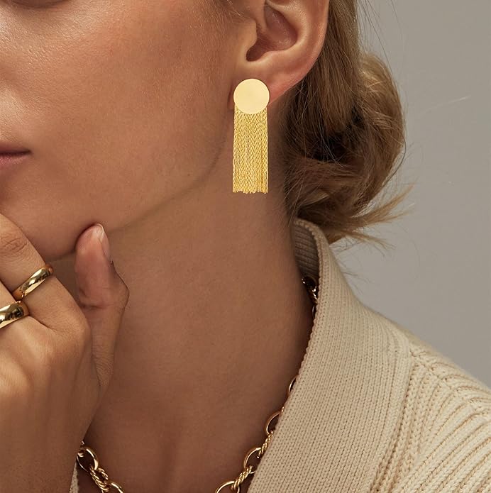 Gold Earrings for Women Trendy, Simple Dainty 14K Gold Plated Paperclip Square Chain Link Dangle Hoops Earrings Pin Stud Huggie Earrings Lightweight Hypoallergenic Minimalist Aesthetic Gold Jewelry for Christmas Gifts