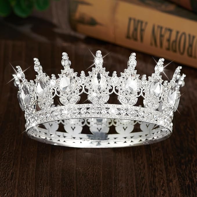 Queen Crown Rhinestone Wedding Crowns and Tiaras for Women Costume Party Hair Accessories Princess Birthday Crown Crystal Bridal Crown (Silver & White Crown)