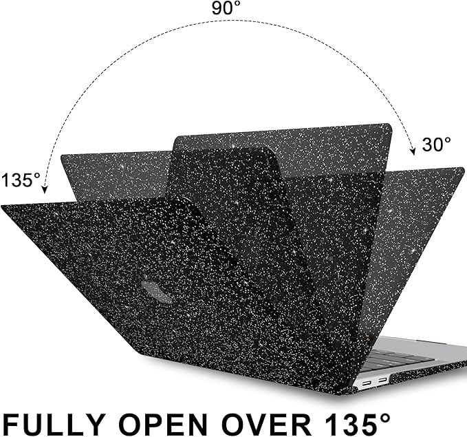 Compatible with MacBook Air 13 inch Case 2021 2020 2019 2018 A2337 M1 A2179 A1932 Touch ID, Glitter Smooth Leather Hard Shell + Keyboard Cover for MacBook Air 13.3 inch Case, Shining Black