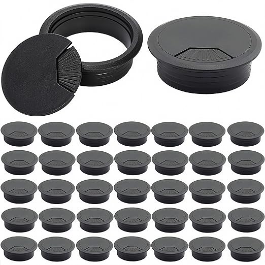 40 Pack 2 Inch Desk Grommet, Plastic Cable Hole Cover Bulk for PC Desk, Flexible Wire Organizer Cable Cord Management for Home Office, Black