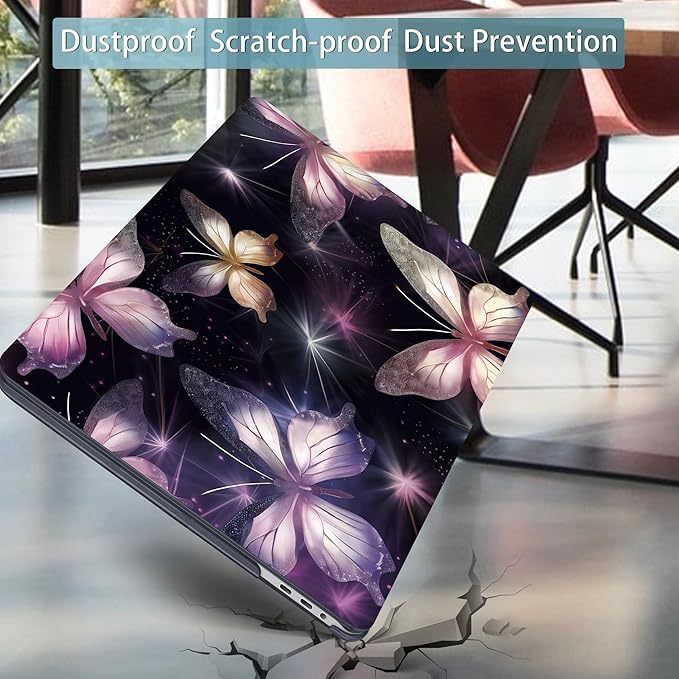 Mektron Designed Case for MacBook Pro 16 Inch A2141 Cover 2019 Release 16" with Liquid Retina Display/Touch ID, Plastic Hard Shell with Keyboard Skin & Screen Protector, Glittering Butterfly