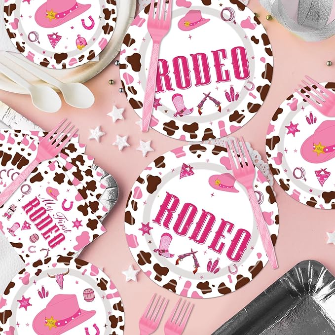 My First Rodeo Plates and Napkins Party Supplies 96PCS 1st Cowgirl Birthday Party Decorations Western Cowgirl Rodeo Disposable Tableware Set Serve 24 Guests