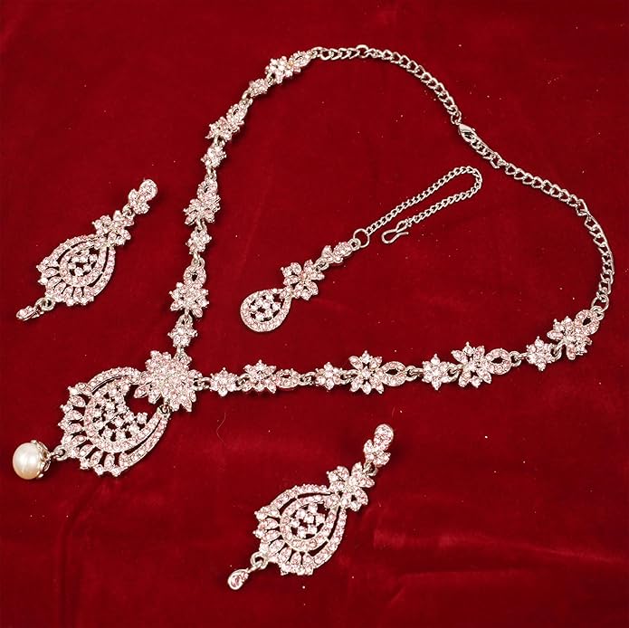 Touchstone Indian jewelry sets for women maang tikka wedding guest gold necklace bollywood jewellery set pageant elegant prom bride accessories western crystal chunky rhinestone necklaces