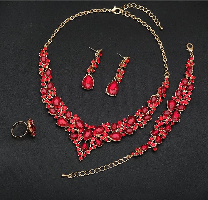 CSY 4 Pcs/Set Austrian Crystal Necklace Earrings Bracelet Ring Bridal Jewelry Sets for Brides Wedding Party Costume Accessories Gifts for Women