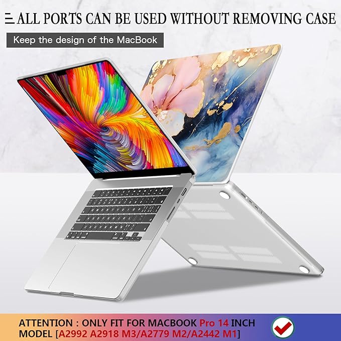 CISSOOK Plastic Hard Shell Compatible with MacBook Pro 14 inch Case 2024 2023 2022 2021 Release, M4 A3112 A3185 A3401 M3 A2918 A2992 M2 A2779 M1 A2442 Pro/Max Chip, Marble Flower