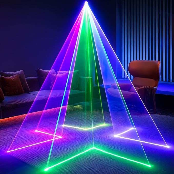 Ehaho DJ Laser Lights for Party, Hundreds of 3D Animation Laser Light Show Machine, DMX512 Music Sound Activated Laser Dance Light, RGB Beam Scanning Projector w/Remote Control for Indoor