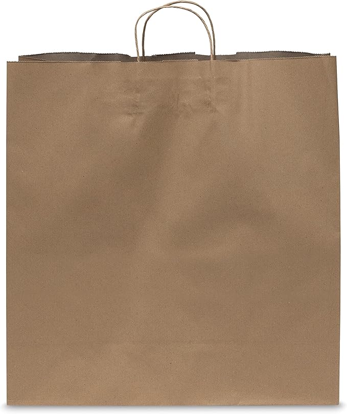 Prime Line Packaging Brown Paper Bags, Extra Large Gift Bags wth Handles for Small Business, Shopping, Boutique & Grocery Use, Retail Store, Bulk, 18x7x18.75, 100 Pack