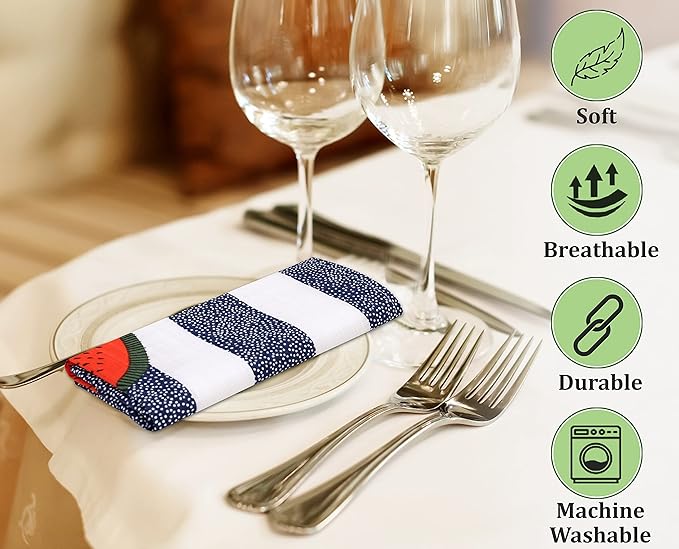RUVANTI Cloth Napkins Set of 12 Cotton 100%, 18x18 Inches Napkins Cloth Washable, Soft, Absorbent. Cotton Napkins for Parties, Christmas, Thanksgiving, Weddings, Dinner Napkins Cloth - Watermelon