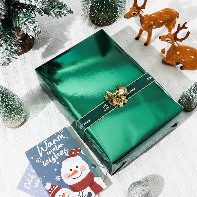 NESCCI Dark Green Metallic Wrapping Paper, Solid Color Paper-2 Roll,17 Inches X 32.8 Feet Per Roll,Gift Wrapping Paper,Perfect for Wedding,Valentine's Day, Birthday,Baby Shower,DIY Bouquet