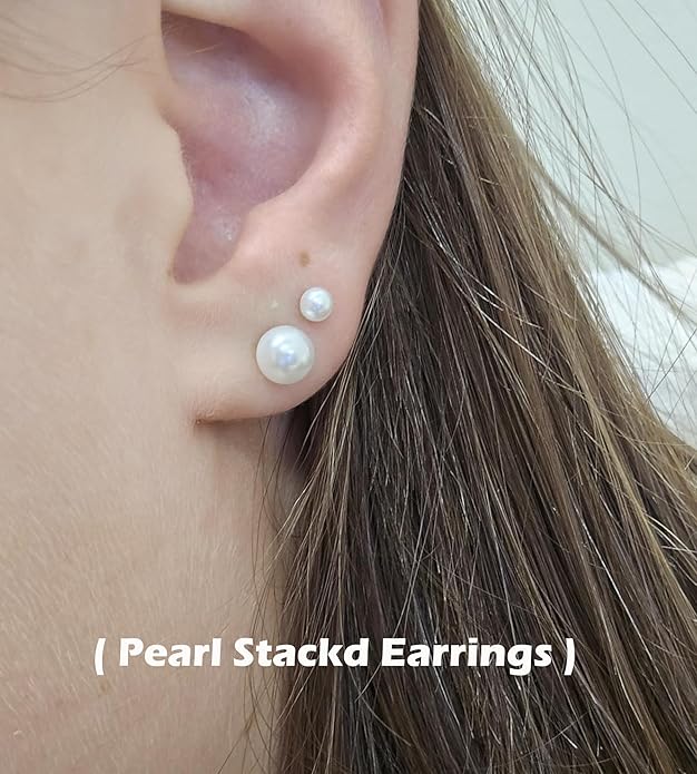 14K Gold Filled Polished Small CZ Pearl Ball Stud Earrings Set for Women Men 20G Surgical Steel Hypoallergenic Piercing Studs for Sensitive Ear, Pack of 6 Pairs