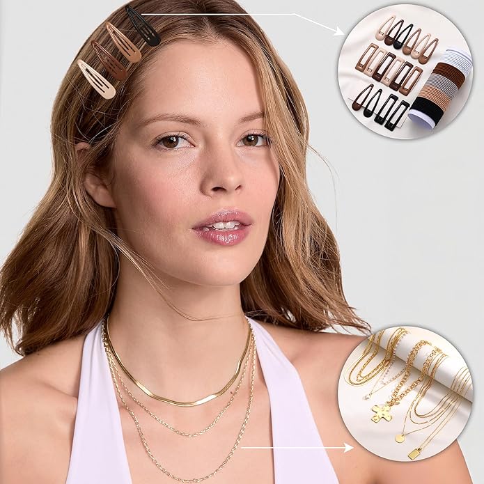 FANDY 137 Pieces Gold Jewelry Set for Women, 12 Necklace, 14 Bracelet, 21 Earrings, 24 Knuckle Rings, 66 Hair Accessory Gold Plated Jewelry Set for Women Gift