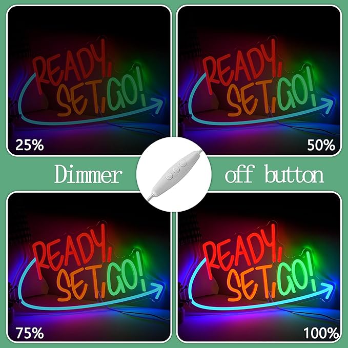 Ready Set Go Neon Sign for Game Room Colorful Game Neon Light Anime Gamer Led Light Sign Dimmable Gameing Light Up Sign for Boys Bedroom Man Cave Party (16.5 * 9.4 In)