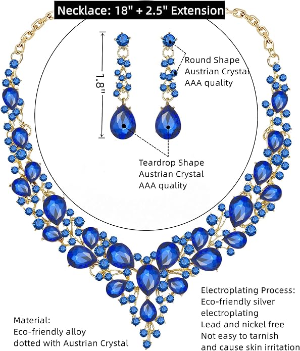 Crystal Bridal Wedding Jewelry Sets for Women Rhinestone Teardrop Crystal Statement Choker Necklace Drop Earrings Link Bracelets Rings Teardrop Jewelry Set for Brides Bridesmaids