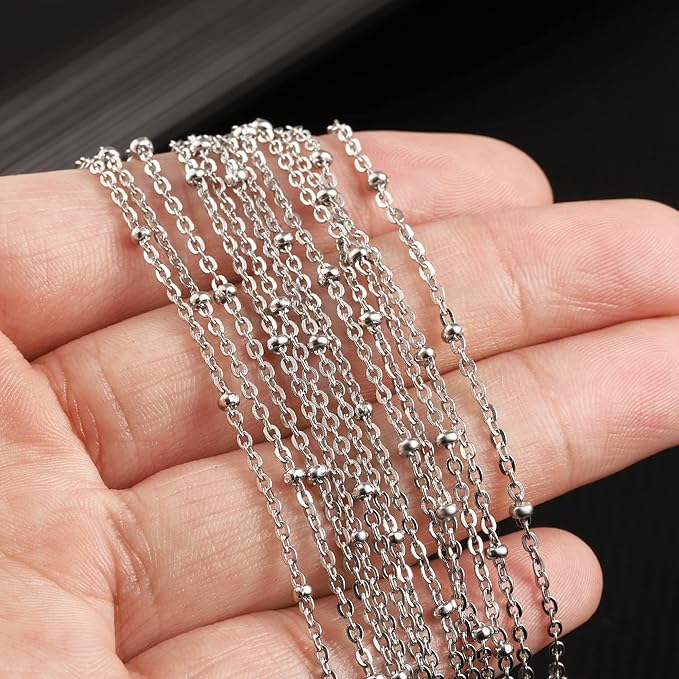 Wholesale 12 PCS Stainless Steel Satellite Chain Beaded Chains Necklace Bulk for Jewelry Making (20 Inch(1.5mm))