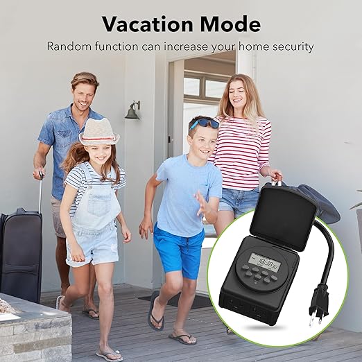 BN-LINK 7 Day Outdoor Heavy Duty Digital Programmable Timer, Outdoor Timer Outlet Waterproof, 2 Grounded Electrical Outlets for Christmas Lights, ETL Listed（2 Pack）