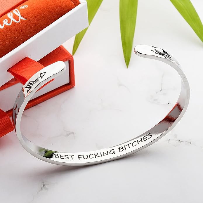 Carviell Engraved Cuff Bracelets for Women – Inspirational, Friendship, Love, Mom, Daughter, Sister, Christian, Graduation, Memorial & Wedding Gifts – 80+ Phrases – Stainless Steel, Gift-Ready