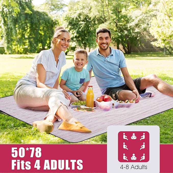 G GOOD GAIN Waterproof Picnic Blanket Portable with Carry Strap for Beach Mat or Family Outdoor Camping Party（Oat）