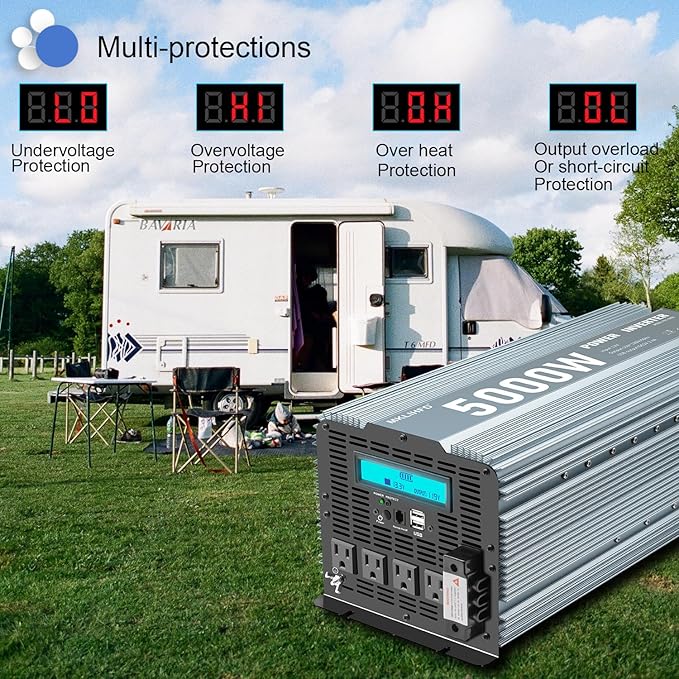 Power Inverter 5000 watt 12v to 110v /120V Inverter for car Vehicles Truck Camping Solar Panel Power Converter Adapter with Clamps and Remote Inverter 5000W