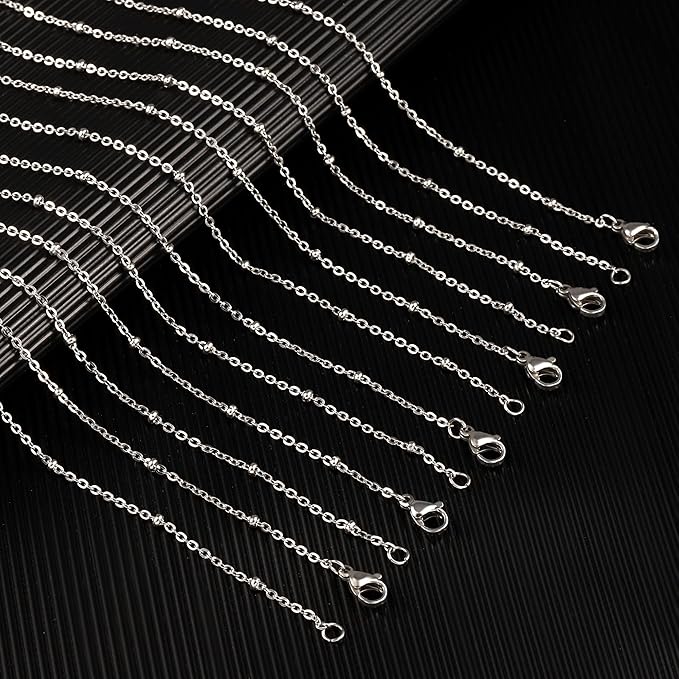 12 PCS Stainless Steel Satellite Chains Beaded Cable Chain Necklace Bulk for Jewelry Making (20 Inch(2mm))