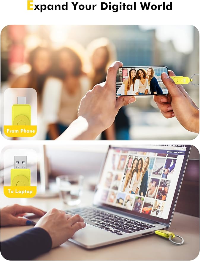 MOSDART 1TB USB3.1 Fast Speed C and A Dual Flash Drive, exFAT Memory Stick with Keychain and LED Indicator, for iPhone 15 and 16, Android Phone, iPad, MacBook, and Other Laptops,Yellow
