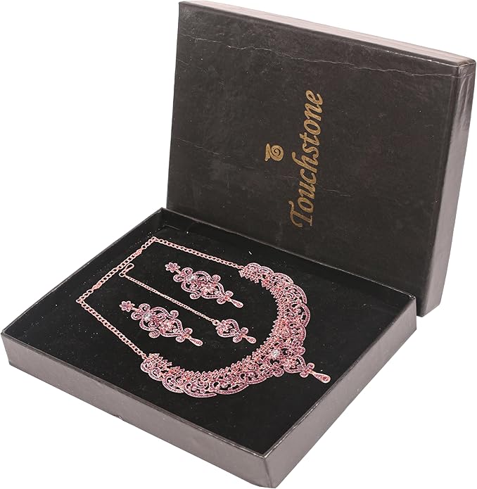 Touchstone Indian jewelry set for women bollywood gold jewellery wedding outfits necklace sets earrings bridal maang tikka fancy costume girls big desi accessories rhinestone in gold or silver tone