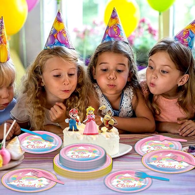 96PCS On Cloud 9 Plates and Napkins Party Supplies On Cloud 9 Birthday Decorations for Girls 9th Birthday Cloud 9 Themed Disposable Tableware Set Serve 24 Guests