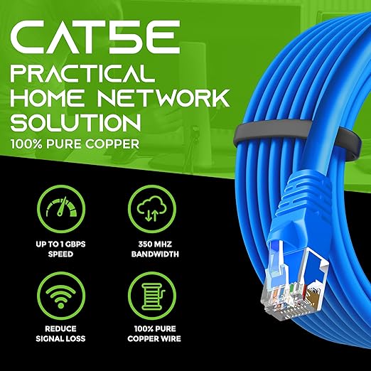 GearIT 50-Pack, Cat5e Ethernet Patch Cable 1 Foot - Snagless RJ45 Computer LAN Network Cord, Blue - Compatible with 48 Port Switch POE Rackmount 48port Gigabit