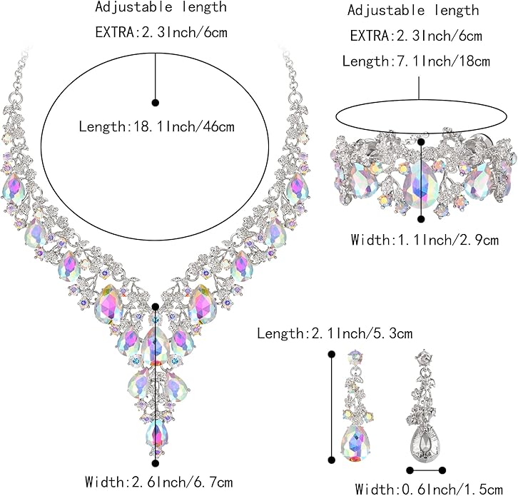 BriLove Women's Wedding Bridal Austrian Crystal Teardrop Flower Cluster Statement Necklace Dangle Earrings Jewelry Set for Party Prom