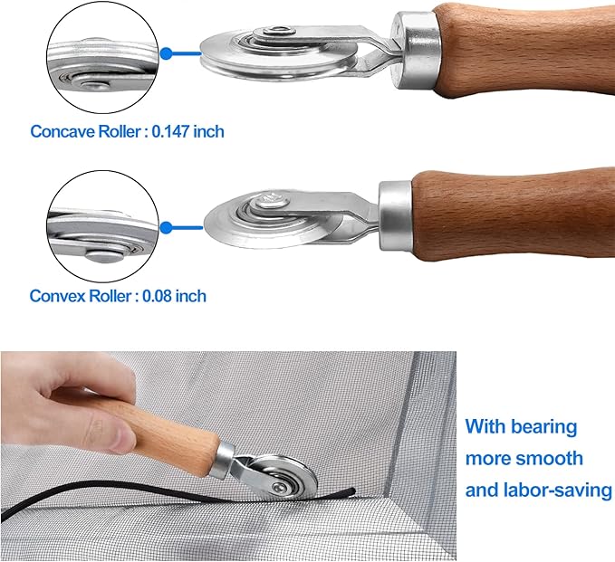 BAYTORY Upgrade Window Screen Repair Kit, Steel/Nylon Roller Tool with Bearing, Spline Removal Hook and 12Pcs Screen Clips Replacement for Installing Door Mesh Screens