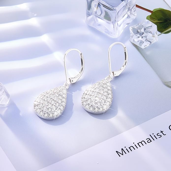 ALEXCRAFT 925 Sterling Silver Dangle Earrings, 14K Gold Plated Heart Waterdrop Earring for Women Trendy Hypoallergenic Leverback Earings Wedding Cubic Zirconia Dangle Earrings Jewelry for Women