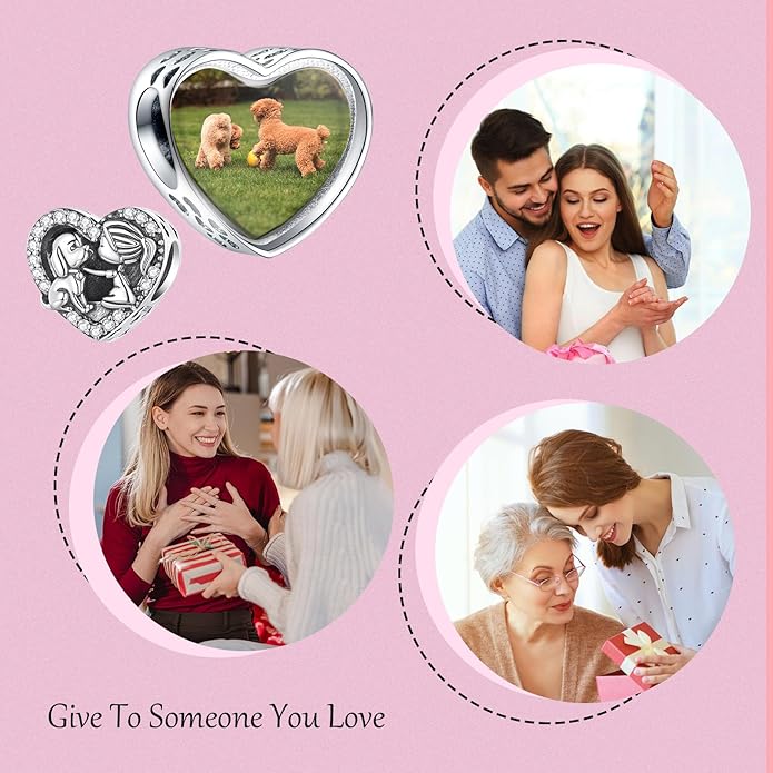 Annmors Personalized Photo Charm for Bracelet Necklaces,925 Sterling Silver Charm Love Heart Shaped Engraved Customize Picture Gift for Birthday Mother's Day Christmas,Bead Charms Jewelry for Women
