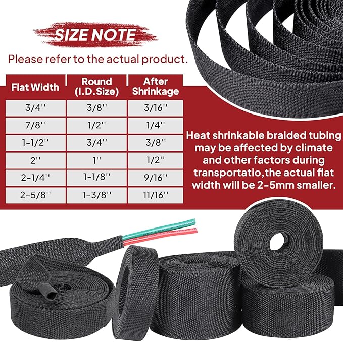 Heat Shrink Wire Loom 2:1 Shrinkable Braided Cable Sleeve 1/4 Inch ID-46ft Abrasion Protection Flexibility Fabric Wiring Harness Cover Sheath