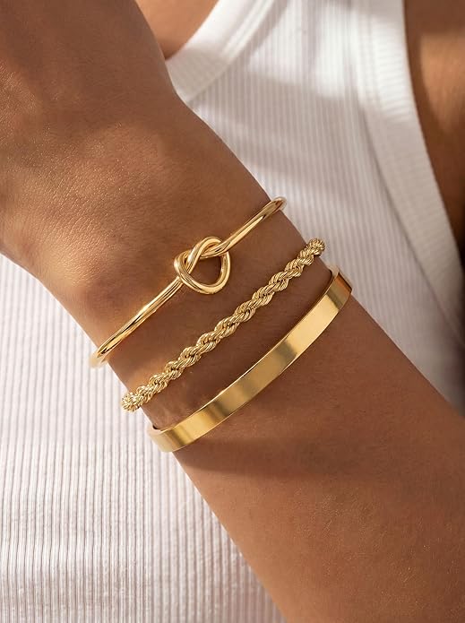 Gold Bangle Bracelets for Women, Non Tarnish Dainty 14K Gold Plated Cuff Bracelets Stackable for Women,Waterproof Bracelet Stack Gold Jewelry Gifts Trendy Adjustable Accessories