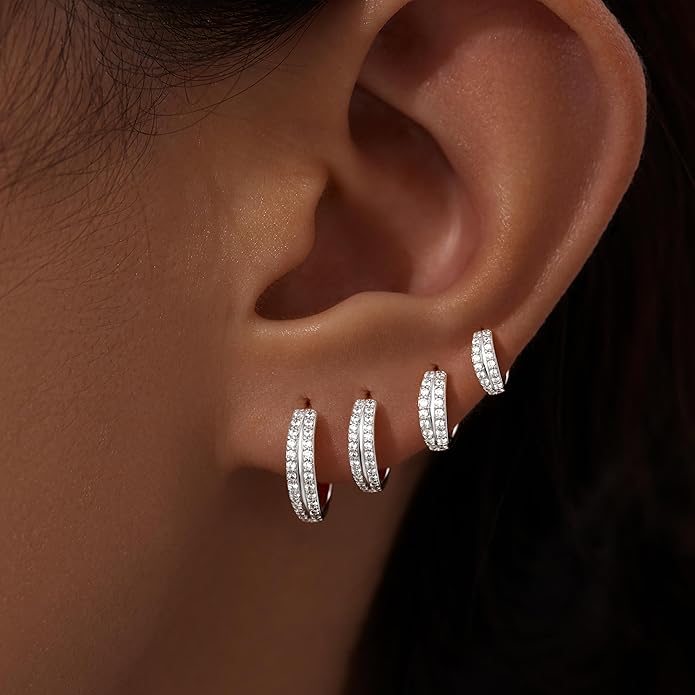 Small Gold Huggie Hoop Earrings Set for Women Men Hypoallergenic 14K Plated Stack Cartilage Earrings, Multiple Piercing Lightweight Mini Thin Cute Dainty Trendy Jewelry Set Christmas Gifts for Women