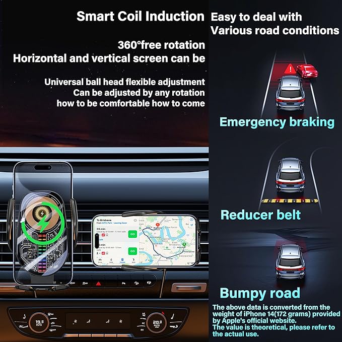 Wireless Car Charger, Cell Phone Car Mount 15W Fast Charging Auto Clamping for Car Vent Phone Holder Charger for iPhone 16 15 14 13 12 11 Pro Max, Glaxy S24 Ultra, LG, Google