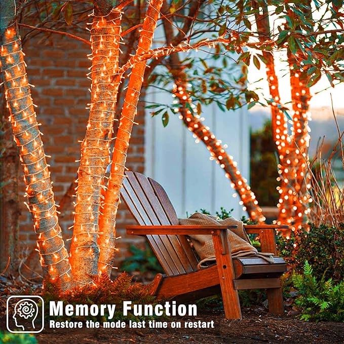 66FT 200 LED Christmas Lights Outdoor, Orange Christmas Lights Waterproof 8 Modes Timer, Connectable Clear Wire Fairy Twinkle Light for Indoor Bedroom Tree Yard Party Holiday Decorations