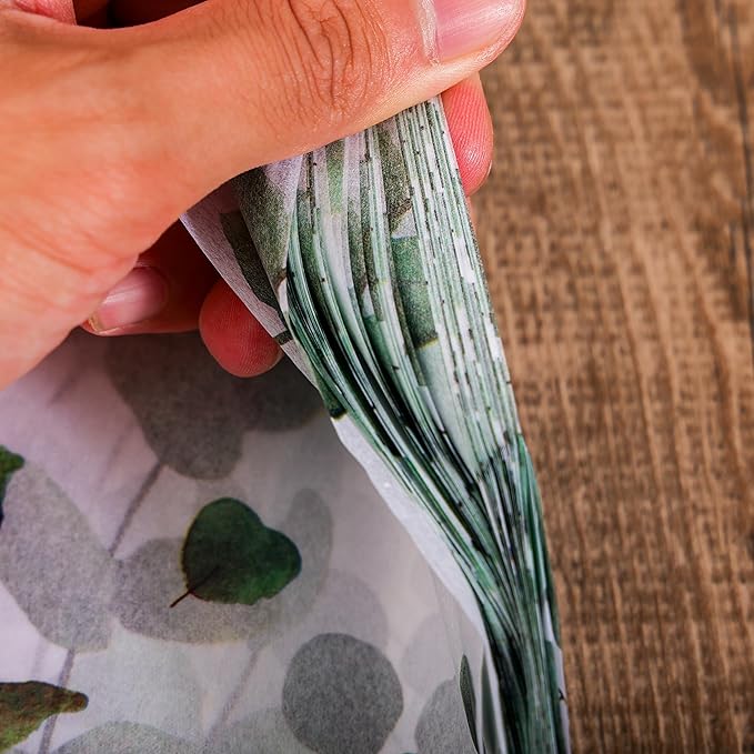 100 Sheets Eucalyptus Gift Wrapping Tissue Paper Recyclable Greenery Botanical Packaging Bag for Wedding Birthday Showers Art Craft Party Favor Decoration