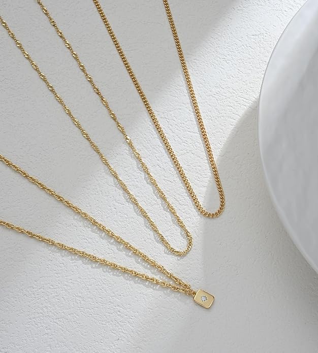 YEEZII Layered Gold Necklaces for Women Trendy, 3 Pcs 14K Gold Plated Choker Paperclip Box Chain Necklace, Stackable Women's Gold Pendant Necklaces Jewelry Set