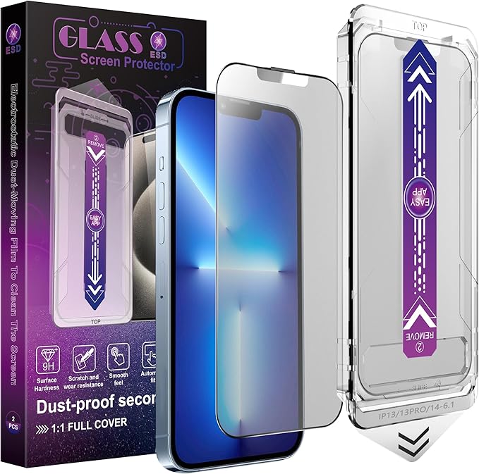 2 Pack Matte Screen Protector for iPhone 16e/iPhone 14/iPhone 13 Pro/iPhone 13, 9H Tempered Glass, Full Coverage, Anti-Fingerprint, Auto Dust-Elimination, No Bubble, Easy Installation