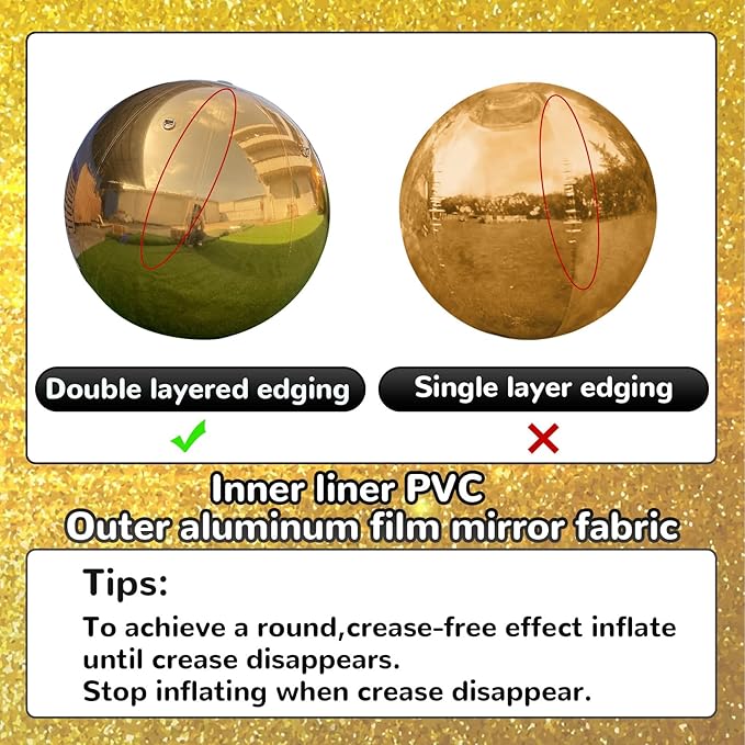 59in Inflatable Mirror Ball,Shiny Inflatable Ball Silver/Gold/Iridescent, PVC Hanging Large Disco Ball Decor for Party, Concerts, Stage, Wedding Decoration (1 Piece,Without Air Pump)