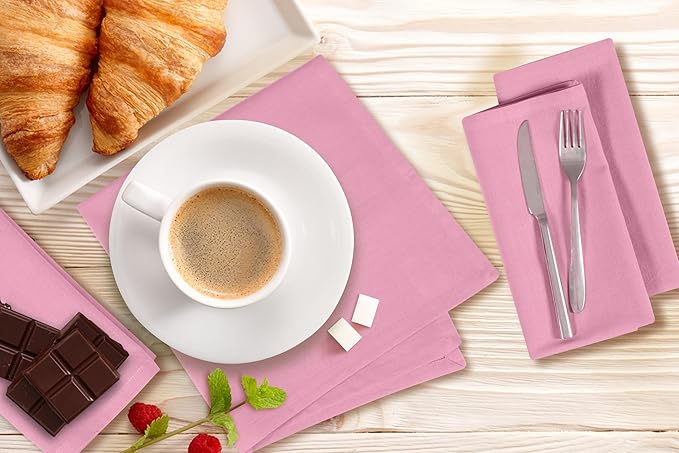 Cloth Napkins Set of 12 Cotton Linen 18x18 Inch - Soft Durable Washable - Ideal for Farmhouse Party Wedding Spring Summer Easter - Perfect Everyday Use Table Linen (Baby Pink)