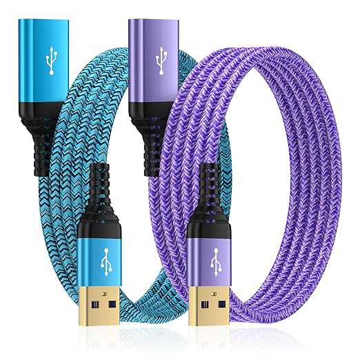 USB Extension Cable 10 FT, 2Pack USB3.0 Extension Cord Type A Male to Female USB Extender High Speed Data Transfer Extender Cord for Keyboard,Mouse,PlayStation,Webcam,Hard Drive,Printer,Flash Drive