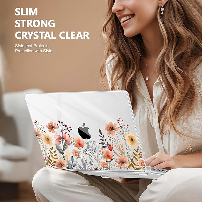 for MacBook Pro 16 inch Case 2021 2022 2023 2024 Release A3186 A3403 M4 A2991 M3 A2780 M2 A2485 M1 Pro/Max, Hard Shell Case with Screen Protector & Keyboard Cover, Watercolor Flowers