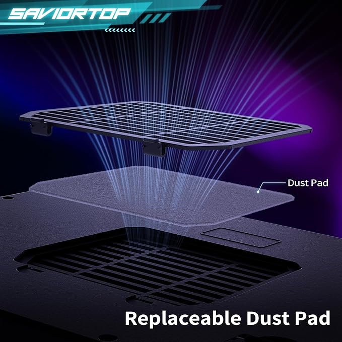 Brook Saviortop Gaming Laptop Cooler, IC Core Cooling Pad with Advanced Turbo Fan, Fast Cooling for Laptops 10-19in, Adjustable Speed, Touch Control, USB-C & USB-A Ports, Compact & Portable Design
