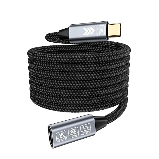 USB C Extension Cable 16.5FT, 20Gbps/100W USB3.2 Type C Extender Cord, 4K@60Hz Video Output Nylon Braided USB C Male to Female Extension Charging Cable Compatibility with Thunderbolt 4/3