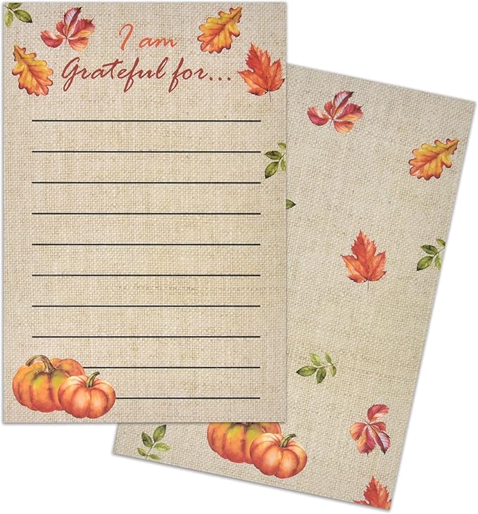 50 Pcs Thanksgiving Place Cards - Fill-in Gratitude Cards for Autumn Dinner, Fall Party, Wedding, Harvest Decor, I Am Thankful For, Fall Table Setting